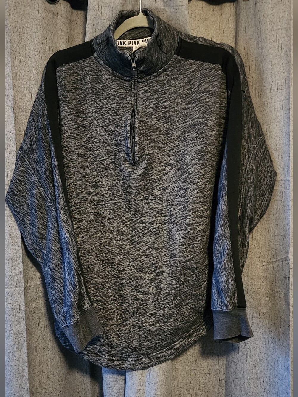 PINK Victoria's Secret Space Dye Quarter Zip Pullover Gray Black Sweatshirt S